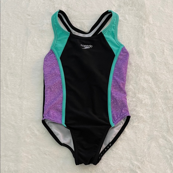 Speedo Other - Speedo Black Teal Purple Girls' One-Piece Swim Suit SZ XS  6